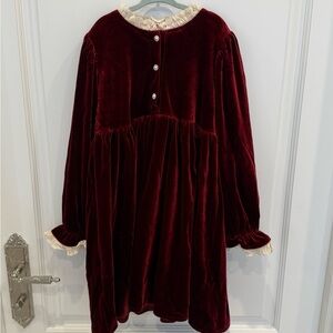 Velvet Burgundy Dress with Lace Trim